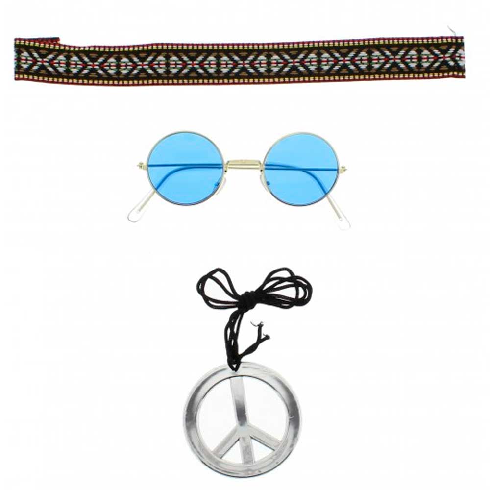 Zac's Alter Ego - Hippie kit 3 piece set glasses, headband, necklace Ensemble d'accessoires de costume - Bleu